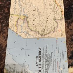 Vintage September 1962 National Geographic Magazine Map of EASTERN SOUTH AMERICA