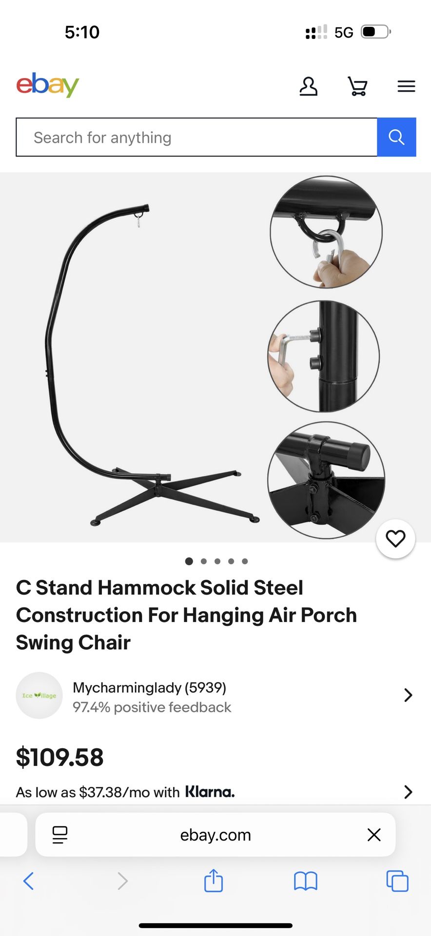 C Stand Hammock Solid Steel Construction For Hanging Air Porch Swing Chair