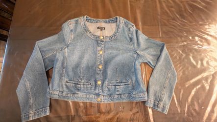 J.Crew Blue Denim Gold tone Buttons-Front Jacket Size 14 Large