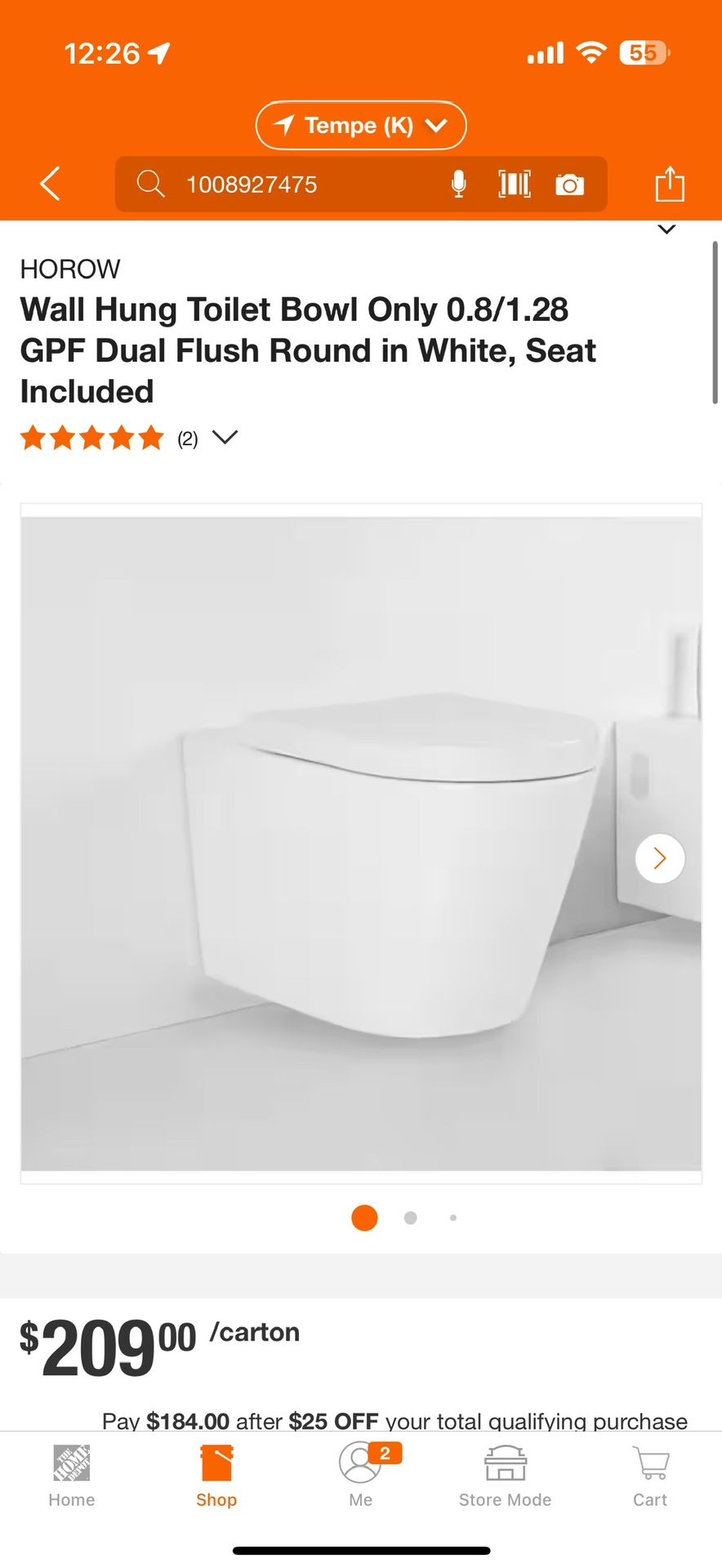HOROW Wall Hung Toilet Bowl Only 0.8/1.28 GPF Dual Flush Round in White, Seat Included New box $110