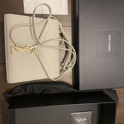 Authentic YSL Yves Saint Laurent Cassandra Mini Top Handle White Bag 