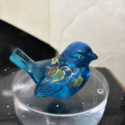Fenton Blue Glass Bird Hand Painted Figurine