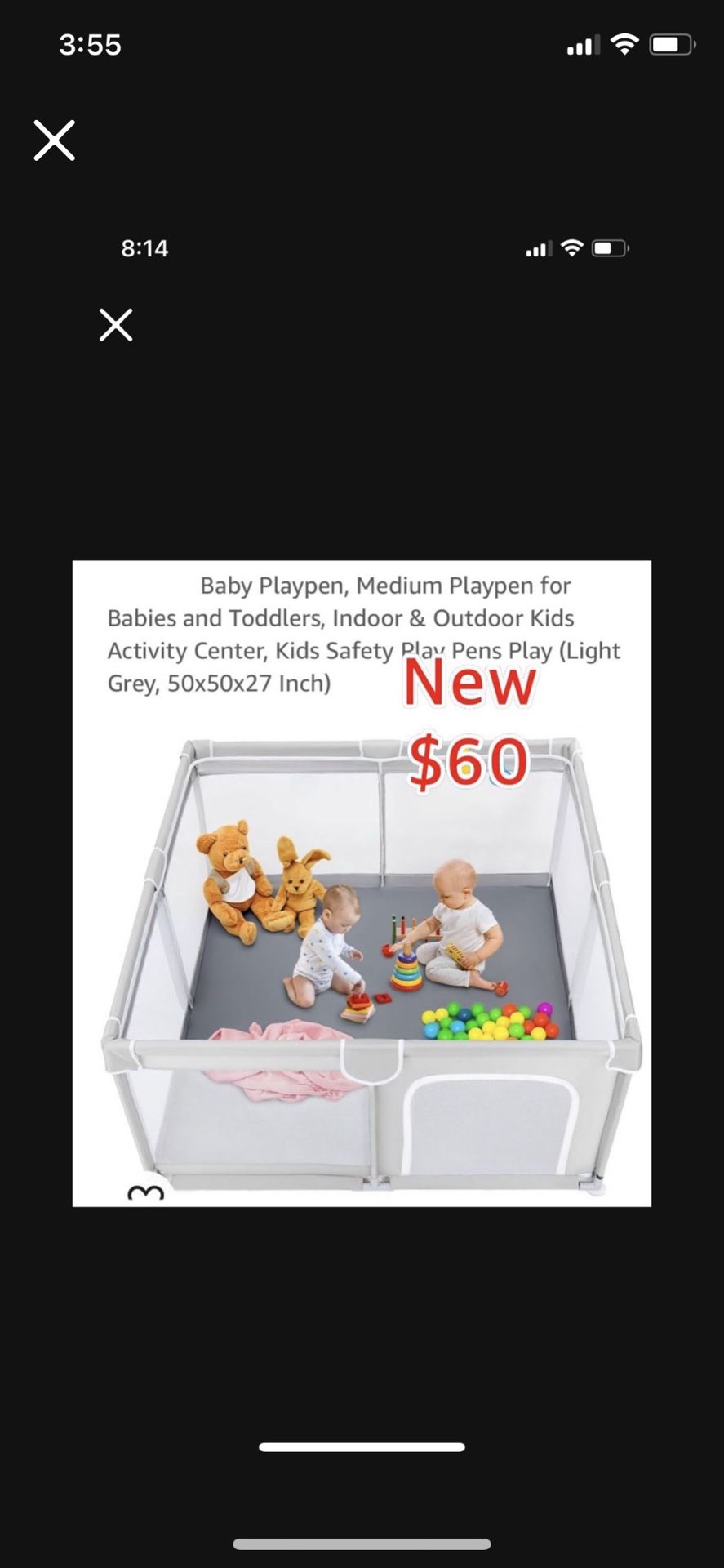 New  Baby Playpen, Medium Playpen for Babies and Toddlers, Indoor & Outdoor Kids Activity Center, Kids Safety Play Pens Play (Light Grey, 50x50 $60