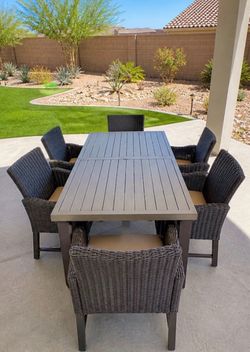 6 Seat Aluminum Outdoor Dinning Set (With Rattan Accent Chairs) *New Patio Furniture*