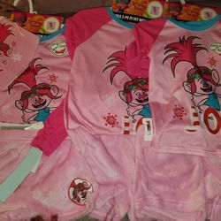 Girls Trolls Christmas pajamas with gift bag.