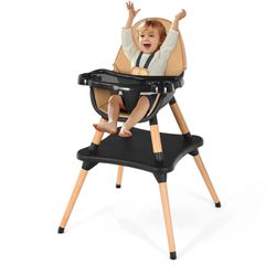 Coffee 5-in-1 Baby High Chair Infant Wooden Convertible Chair 5-Point BB0484CF