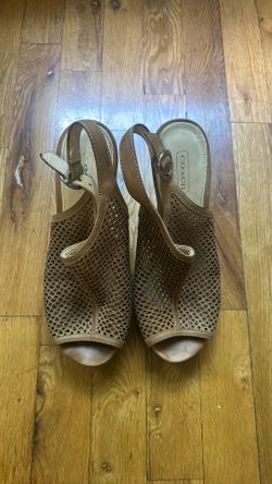 Coach Tan Leather Perforated Wedge Sandals – $10