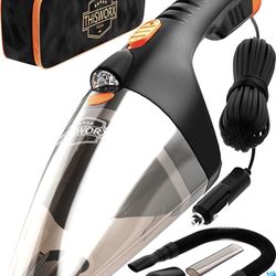 ThisWorx Car Vacuum Cleaner - LED Light, Portable, High Power Handheld Vacuums w/ 3 Attachments, 16 Ft Cord & Bag - 12v, Auto Accessories Kit .