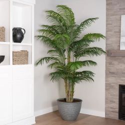 [Brand New] Faux 8' Areca Palm Tree with Modern Gray Planter