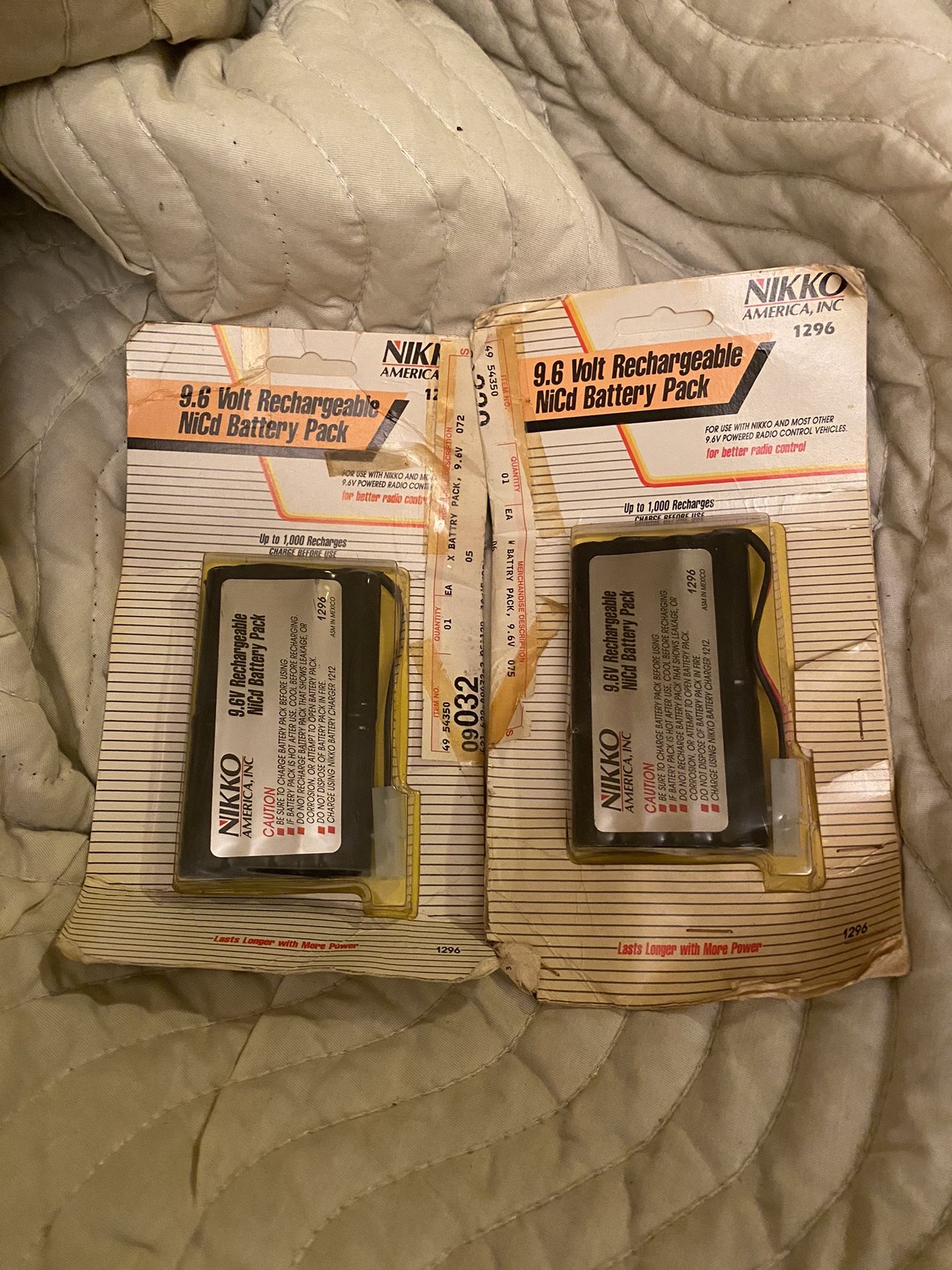 Brand New Never Used Two NIKKO 9.6 Volt Rechargeable NICD Battery Pack $20.00