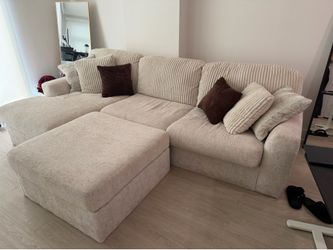 L Shaped Couch with Ottoman - Cream