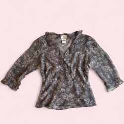Ice Sheer Floral Ruffle Front Blouse