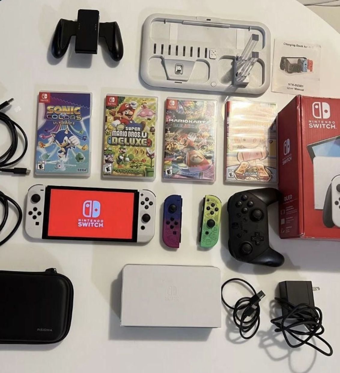 OLED SWITCH Handheld Console + Pro Controller +4 Games Bundle & More