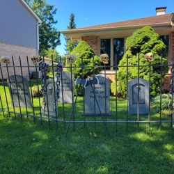 Halloween Graveyard With 6 Tombstones, Fence, Skeleton And Skulls!