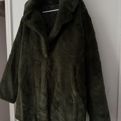 Women’s Dark Green Warm Faux Fur  Coat 