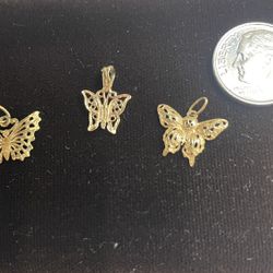 (3) 14K Solid Gold BUTTERFLY CHARMS