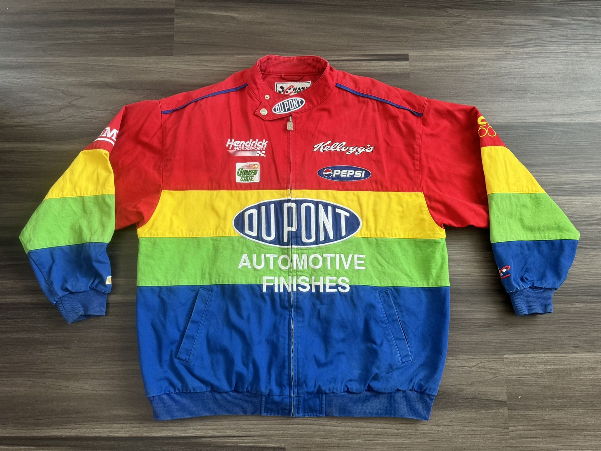 Vintage Chase Authentics NASCAR Racing Jeff Gordon DuPont Rainbow Jacket Sz 2XL