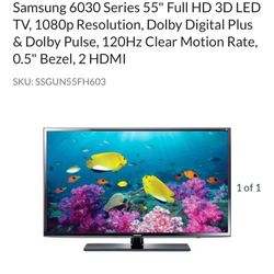 Samsung 6030 Series 55" Full HD 3D LED TV, 1080p Resolution, Dolby Digital Plus & Dolby Pulse, 120Hz Clear Motion Rate, 0.5" Bezel, 2 HDMI $150