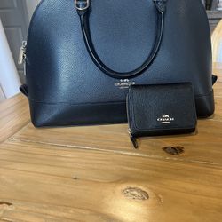 Coach Black Saffiano Leather Satchel + Matching Wallet