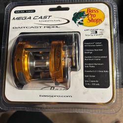 Mega cast metal bait cast reel three bearing system Bass Pro shops