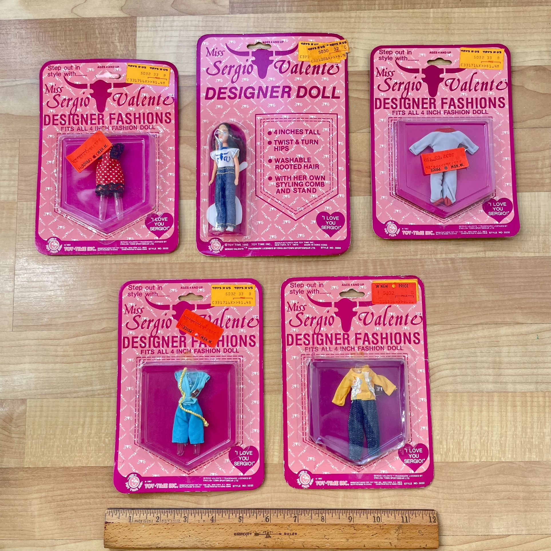 Vintage 1982 Toy Time Inc Miss Sergio Valente Designer 4” Doll & 4 Outfits