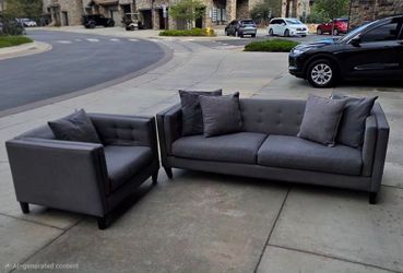 Gray Tufted Sofa and Accent Chair Set