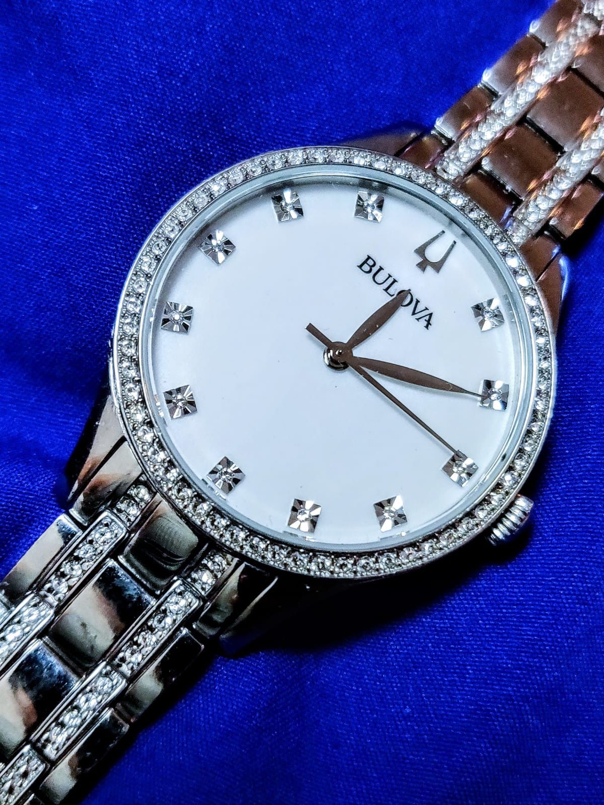 Bulova 96X145 Swarovski Crystal Accented Mother of Pearl Women's Watch 32mm
