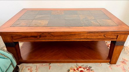 Wooden coffee table with slate tile top