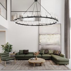 Modern Farmhouse Chandelier Black Wagon Wheel Chandelier with Clear Glass Shade - 59 in-24 light