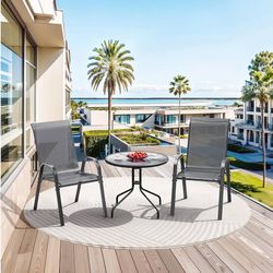 Patio Chairs Outdoor Dining Chairs Set of 7, Stackable All Weather Dining Chairs Set, Textilene Heavy Duty Patio Furniture Chair with Curved Back Bar 