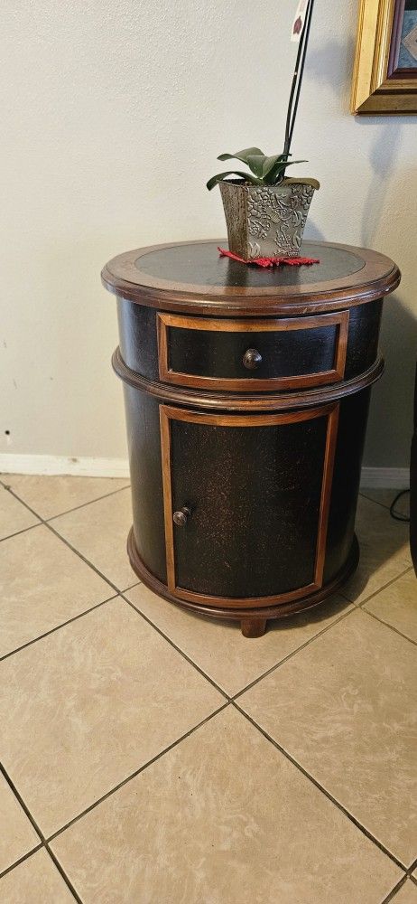 Round Wooden End Table – $90