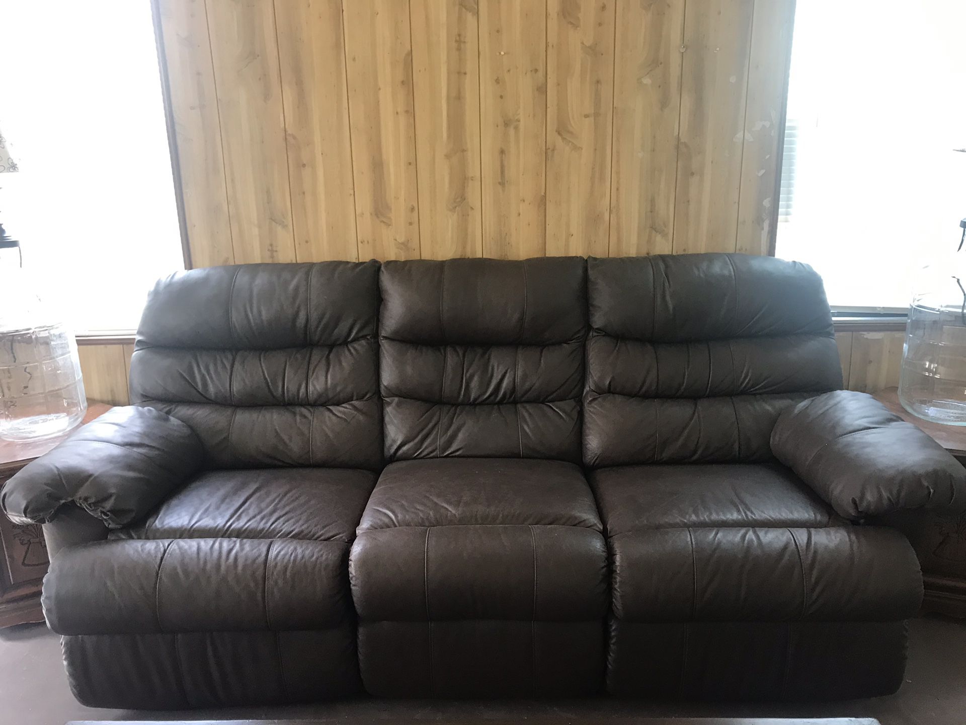 Brown leather dual reclining sofa