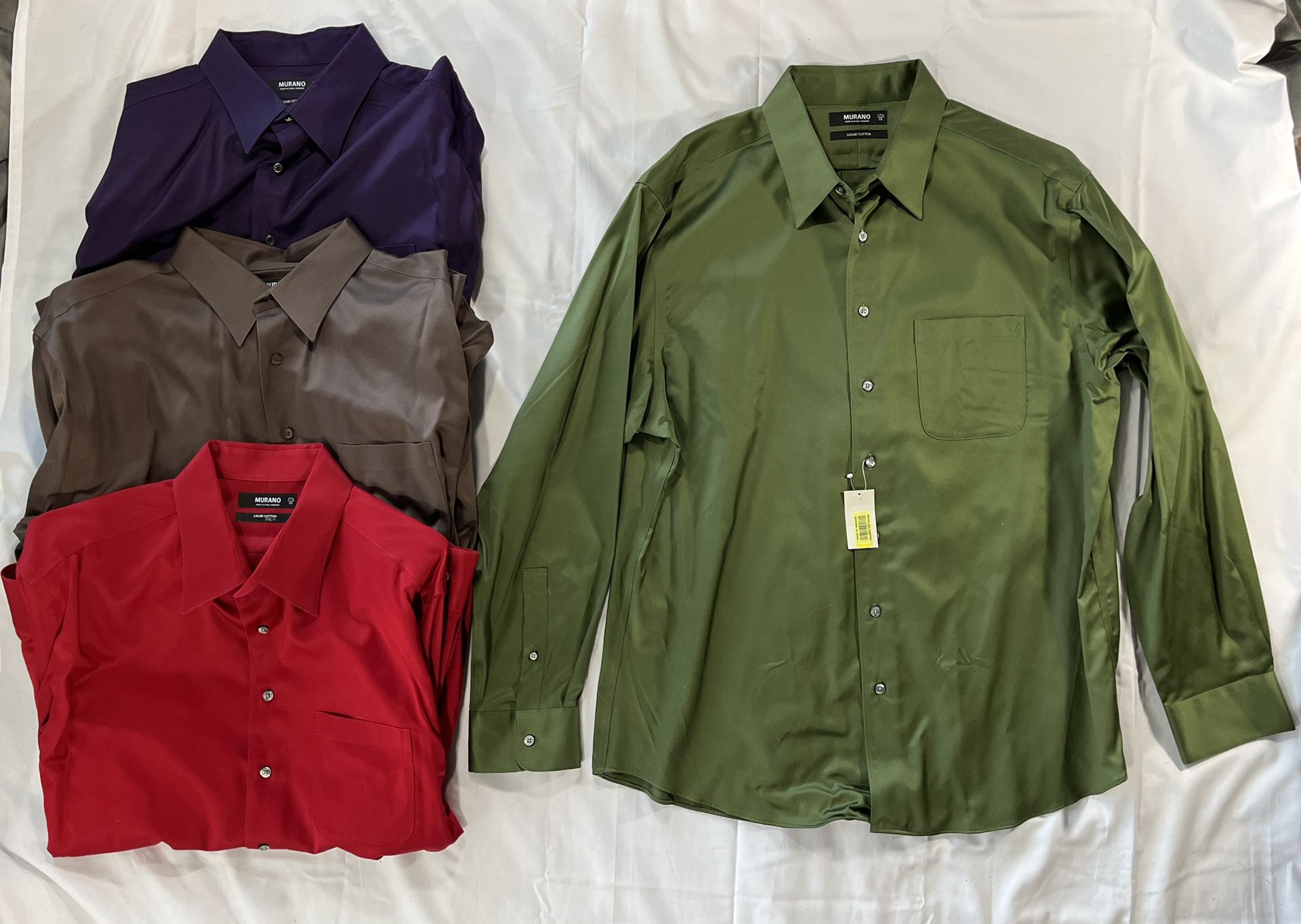 Murano Liquid Cotton Men’s XL Long Sleeve Button Up Dress Shirts Lot Of 4