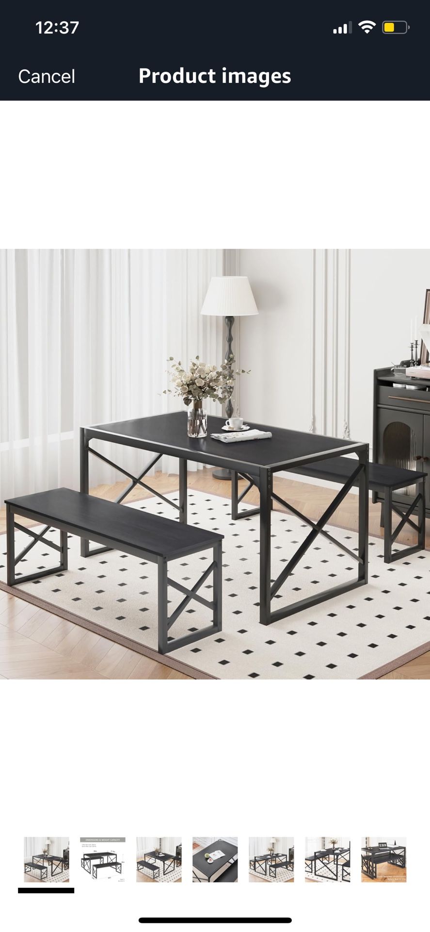 VECELO 55" Kitchen Table Set for 4-6, Wood Dining Room Dinette 2 Benches with Metal Frame for Dinner Breakfast Nook and Small Space, Black