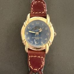 LA Express Women’s Watch With Blue Face And Brown Leather And Blue Jean Band
