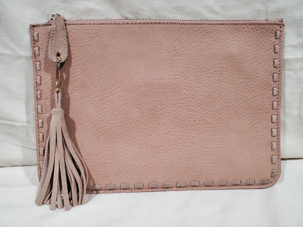 Pink Madison West Leather Clutch With Fringe
