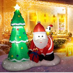 Sunnyglade 6.6 Ft LED Inflatable Christmas Santa and Tree Holiday Outdoor Decoration, Built-in LED Lights