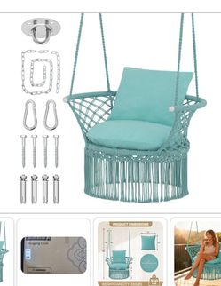 NEW MoNiBloom Macrame Hanging Swing Chair With Cushions, Max 350 Lbs
