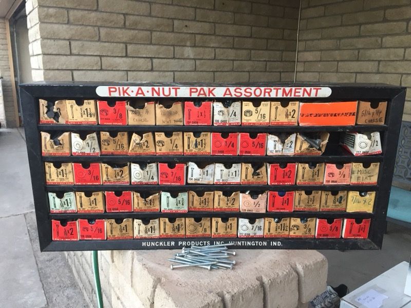 Mechanics LOOK Vintage metal Pik A Nut Pak storage/display shelf WITH