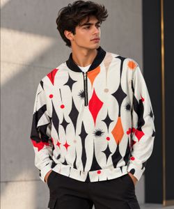 Mens Retro Atomic Print Quarter-Zip Pullover Mid Century Modern Top