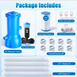Pro 1000 GPH Above Ground Pool Filter Pump, Pool Filter Pump
With GFCI Protection, Powerful Cartridge Filtration, Clean & Clear Water, Easy Installati