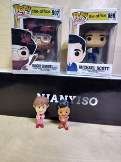THE OFFICE POPS MICHAEL SCOTT DWIGHT SCHRUTE BELANICKEL FUNCO POP FIGURES JIM AND KELLY MINI FIGS