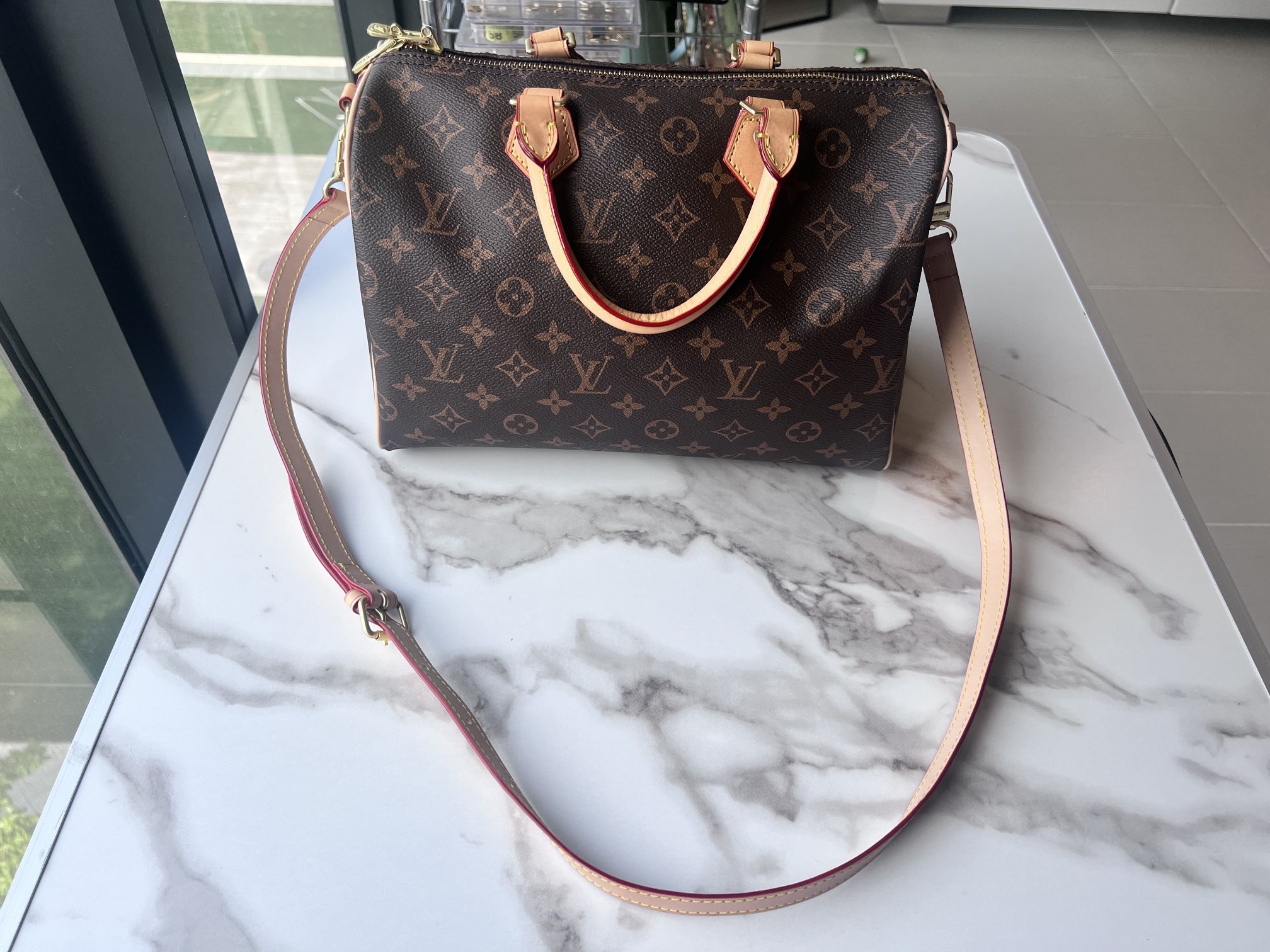 Louis Vuitton Bandolier Speedy 30 Bag with LV Strap