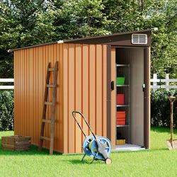 5' x 7' Outdoor Storage Shed, Metal Sheds & Outdoor Storage with Lockable Door and Vents, Garden Shed Tool Storage Shed for Backyard Patio Lawn, Brown