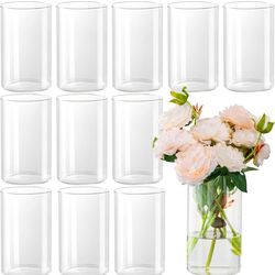 12pcs Glass Cylinder Vases for Centerpieces - 5Inch Tall Flower Vase for Wedding Decorations, Clear Glass Flower Vases Floating Candle Holder for Tab