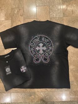 Chrome Hearts black t with multi-colored rhinestone