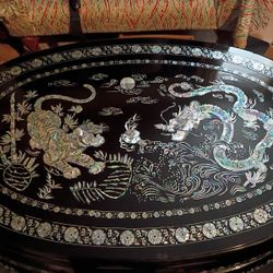 Korean Black Lacquer Coffee Table With Mother Of Pearl Inlay 