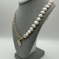 24” Pearl & Gold Chain Necklace – Freshwater Nugget Pearls, Celestial Pendant