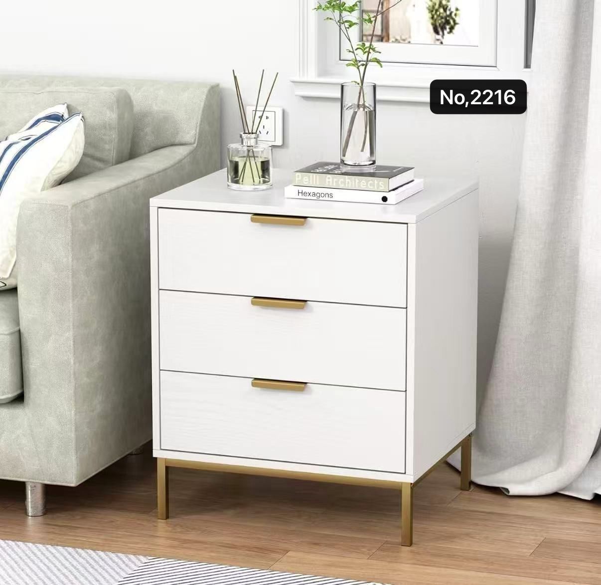 2pcs/Nightstand with 3 Drawers, Modern Wood Night Stand with Storage Drawers, White Bedside Table Sofa End Side Table for Bedroom Dorm Small Spaces,Wh