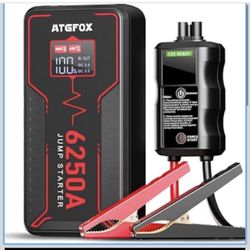 6250A Car Battery Jump Starter, 12V Portable Jump Box for 10L Gas/6.5L Diesel Engines, Battery Booster Pack with Smart LCD Jumper Cables, 0V Force Sta